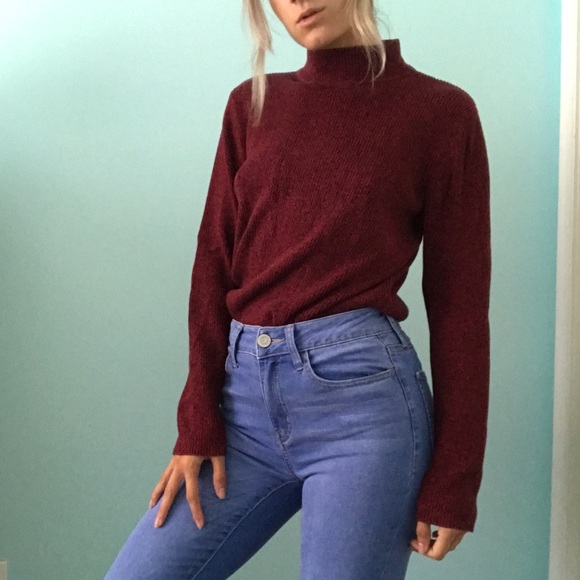 Karen Scott Sweaters - Maroon Mock Neck Sweater